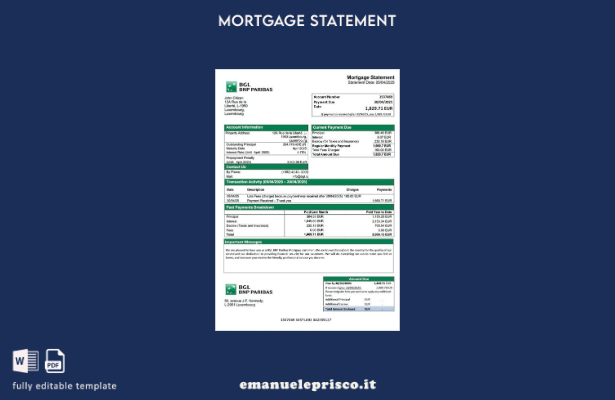 estratto conto mutuo Lussemburgo BGL BNP Paribas stile verificato Modello Word e